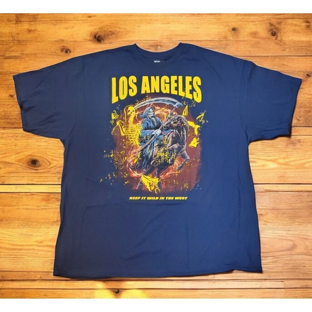 Fashion Nova Men T-shirt Men's Size‎ 3XL Los Angeles Grim Reaper Navy Blue NWOT